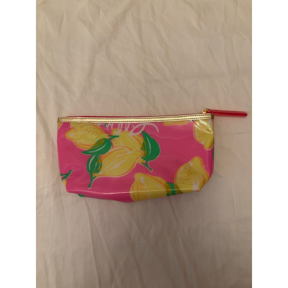 Lilly Pulitzer Estee Lauder Lemon Print Pink Makeup Bag Cosmetic Pouch PVC Zip